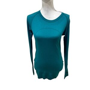 lululemon athletica Long-Sleeve Teal Crew Neck swift stride Top thumb holes sz 8